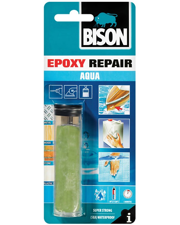 Двукомпонентна епоксидна смес Bison Epoxy Repair Aqua Двукомпонентна епоксидна смес Bison Epoxy Repair Aqua - 56 g за водна среда -