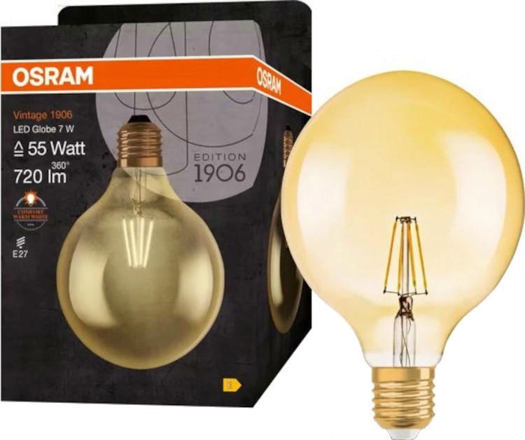 LED  Osram LED CL GLOBE125 GOLD52 824 E27 6.5 W 2400K - 720 lm   Vintage 1906 - 