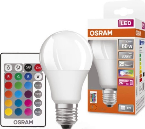 LED  Osram SMART CLA60 RGB REM FR 827 E27 9.7 W 2700K - 806 lm - 