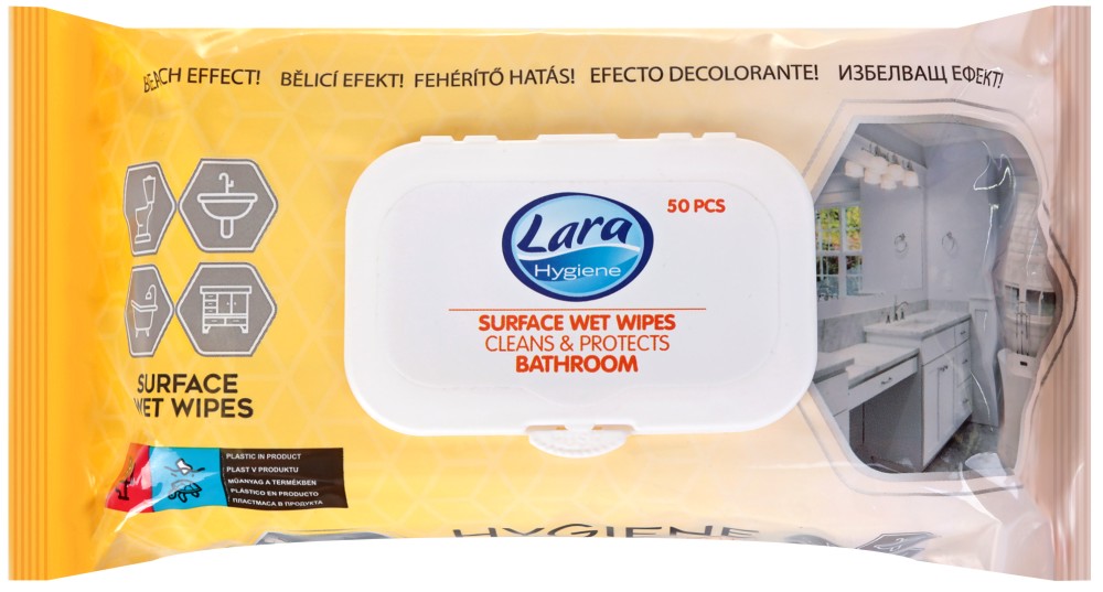 Почистващи мокри кърпички за баня Lara Hygiene Почистващи мокри кърпички за баня Lara Hygiene - 50 броя - мокри кърпички