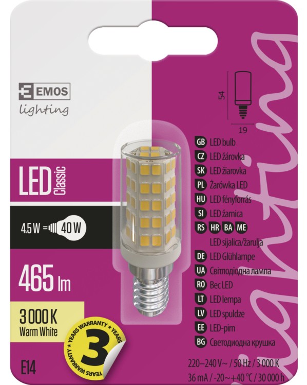 LED  Emos JC E14 4.5 W 3000K - 465 lm   Classic - 