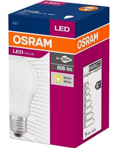 LED  Osram A60 E27 9 W 4000K - 806 lm - 