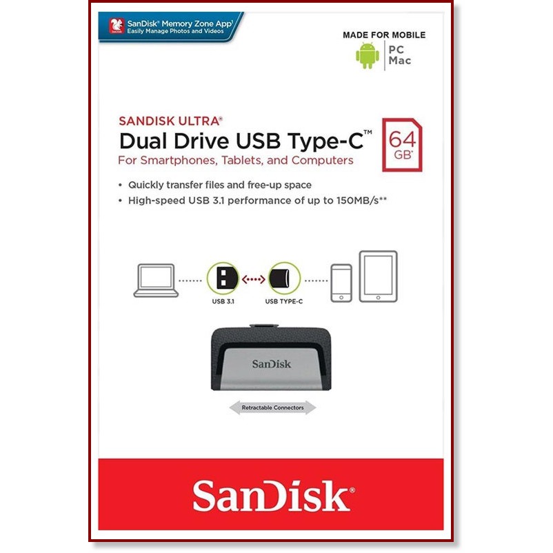 USB 3.1 / Type-C   64 GB SanDisk Dual Drive -   Ultra - 