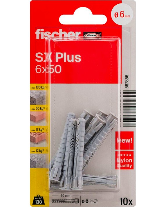      Fischer SX Plus K NV - 10    ∅ 6 - 8 mm   50 - 65 mm - 