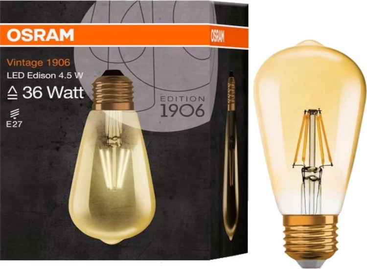 LED  Osram LED CL Edison FIL GOLD 36 825 E27 4.5 W 2400K - 410 lm   Vintage 1906 - 