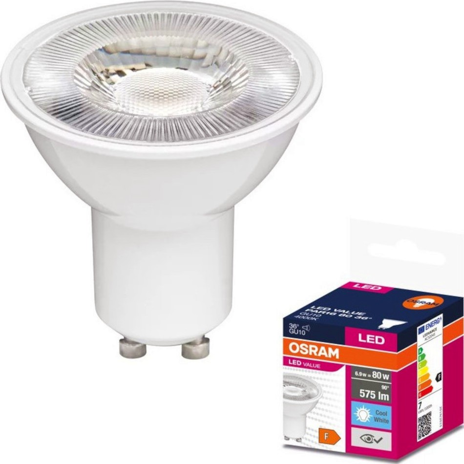 LED  Osram PAR16 80 840 GU10 6.9 W 4000K - 575 lm   Value Plast - 