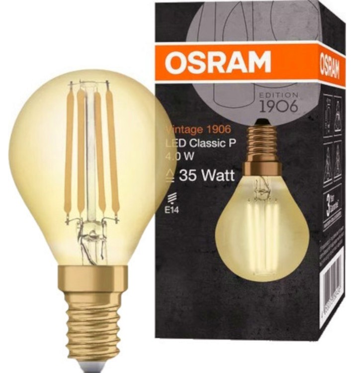 LED  Osram LED CL P FIL GOLD 35 825 E14 4 W 2400K - 410 lm   Vintage 1906 - 