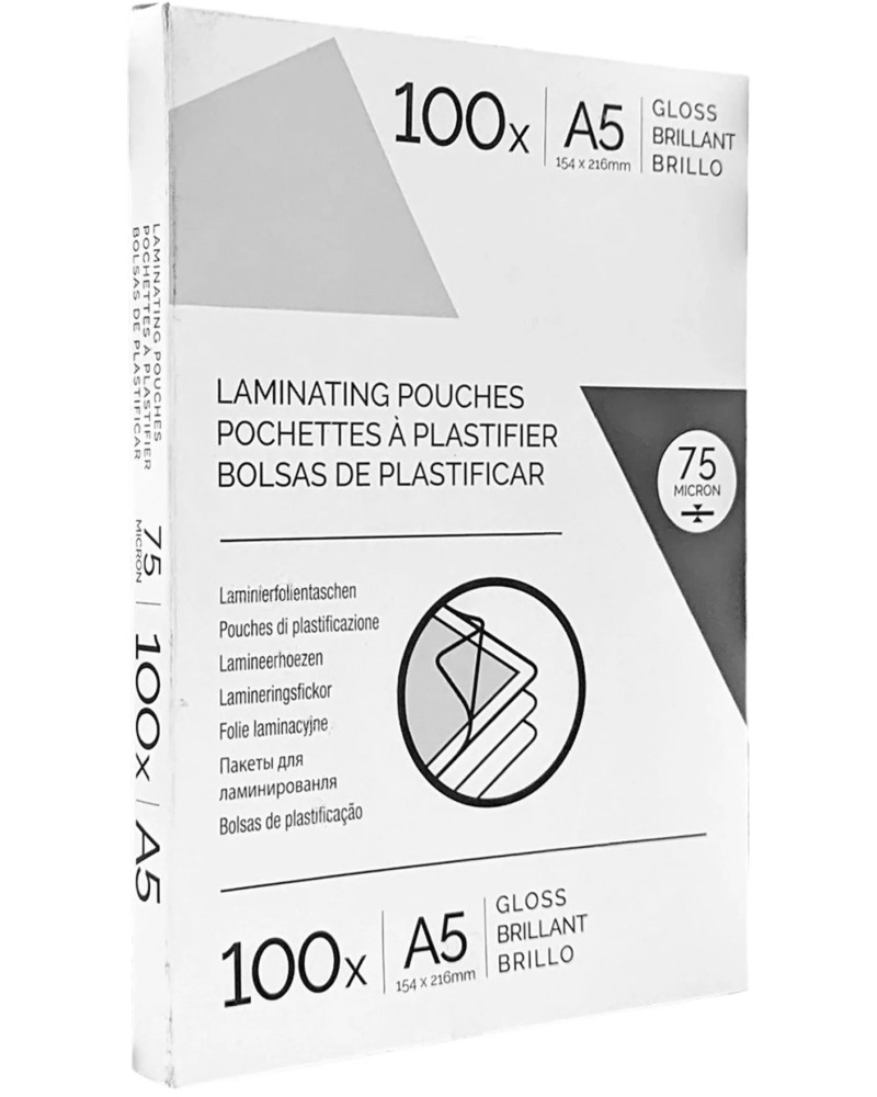 Фолио за ламиниране A5 Fellowes Фолио за ламиниране A5 Fellowes - 100 броя с дебелина 75 μm -