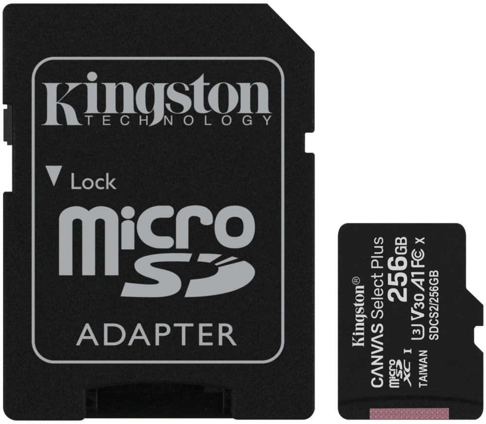 Micro SDXC   256 GB Kingston Canvas Select Plus - Class 10, U3, V30, A1  SD  - 