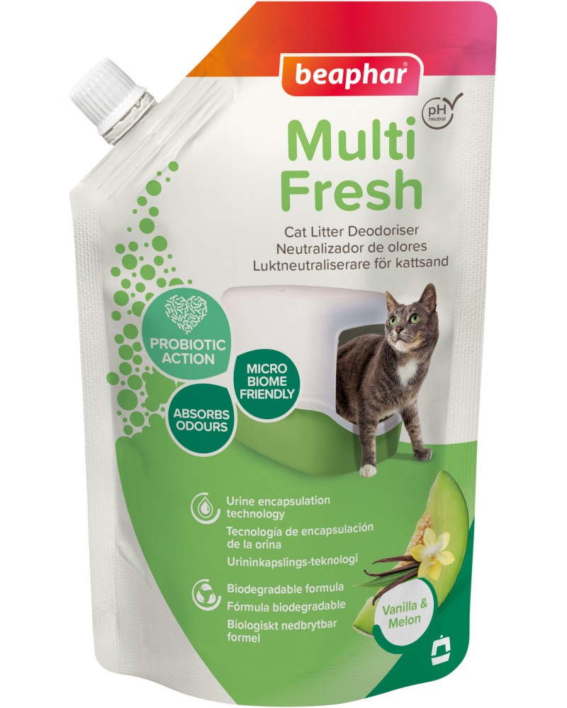 Ензимен ароматизатор за котешка тоалетна Beaphar Multi Fresh Vanilla Dream Ензимен ароматизатор за котешка тоалетна Beaphar Multi Fresh Vanilla Dream - 400 g, с аромат на ванилия - продукт