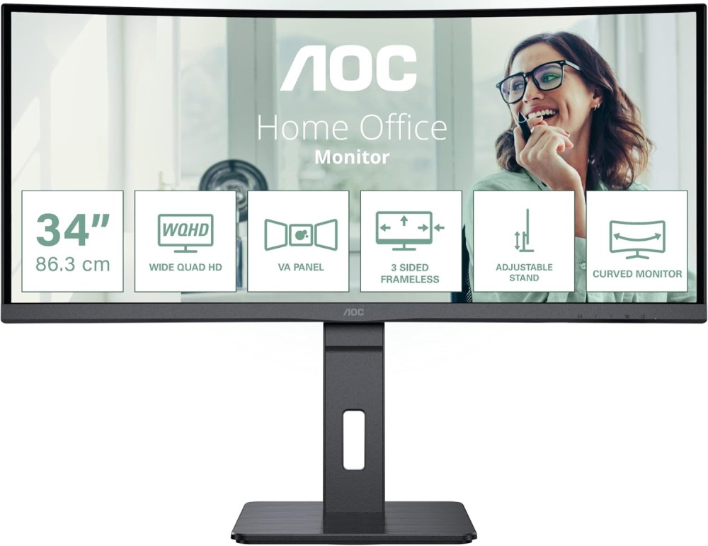  AOC CU34P3CV - 34", VA, 100 Hz, 21:9, 3440 x 1440, 4 ms, HDMI, DisplayPort, USB-C, Adaptive-Sync - 