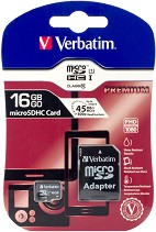 Micro SDHC   16 GB Verbatim Premium U1 - Class 10  SD  - 