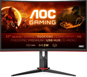  AOC C27G2ZU/BK - 27", VA, 240 Hz, 16:9, 1920 x 1080, 0.5 ms, 2 x HDMI, DisplayPort, AMD FreeSync Premium - 