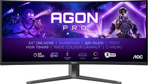  AOC AG346UCD - 34", QD-OLED, 175 Hz, 21:9, 3440 x 1440, 0.03 ms, 2 x HDMI, DisplayPort, AMD FreeSync Premium Pro - 